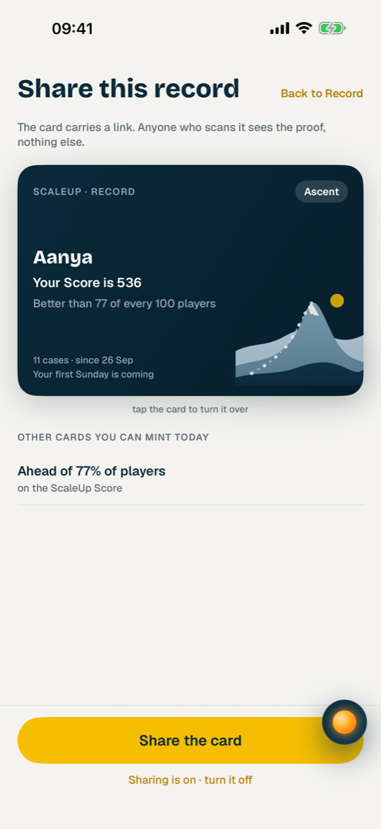 Share this record: a card with your Score